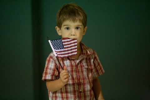 child with american flag